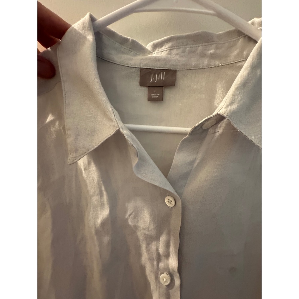 J. Jill Linen Button Down Roll Tab Sleeve Tunic Shirt Off White Neutral‎ Large
